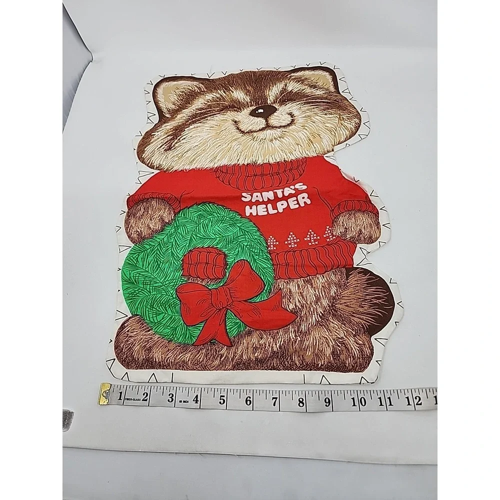 VINTAGE 1980s SHIRT TALES Unstuffed Raccoon Santa Helpers Pillow 17.5